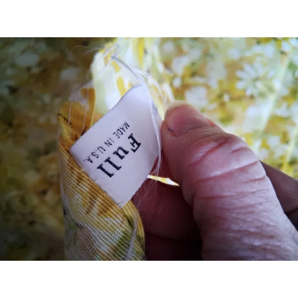 Vintage 60s 70s Floral Perma Press Yellow Fringed Bedspread Full Size Coverlet‎